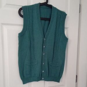 Vintage Women's Ribbed And Detailed Turquoise Sweater Vest